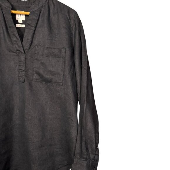 GAP 100% Linen Long Sleeve Black Tunic Top Blouse with Chest Pocket - Picture 3 of 6